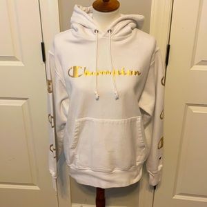 Champion White and Gold Hoodie Medium